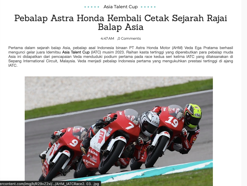 Pebalap Astra Honda Kembali Cetak Sejarah Rajai Balap Asia