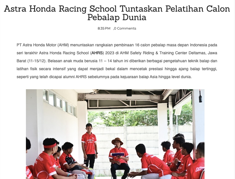 Astra Honda Racing School Tuntaskan Pelatihan Calon Pebalap Dunia