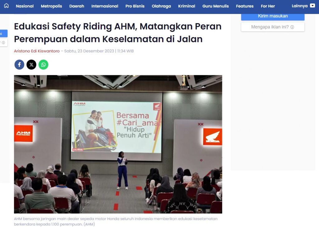 Edukasi Safety Riding AHM, Matangkan Peran Perempuan Dalam Keselamatan ...