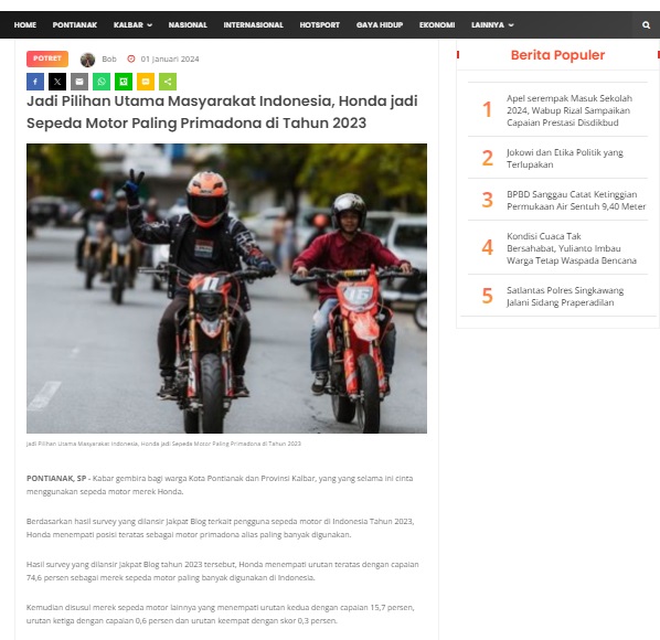 Jadi Pilihan Utama Masyarakat Indonesia Honda Jadi Sepeda Motor Paling