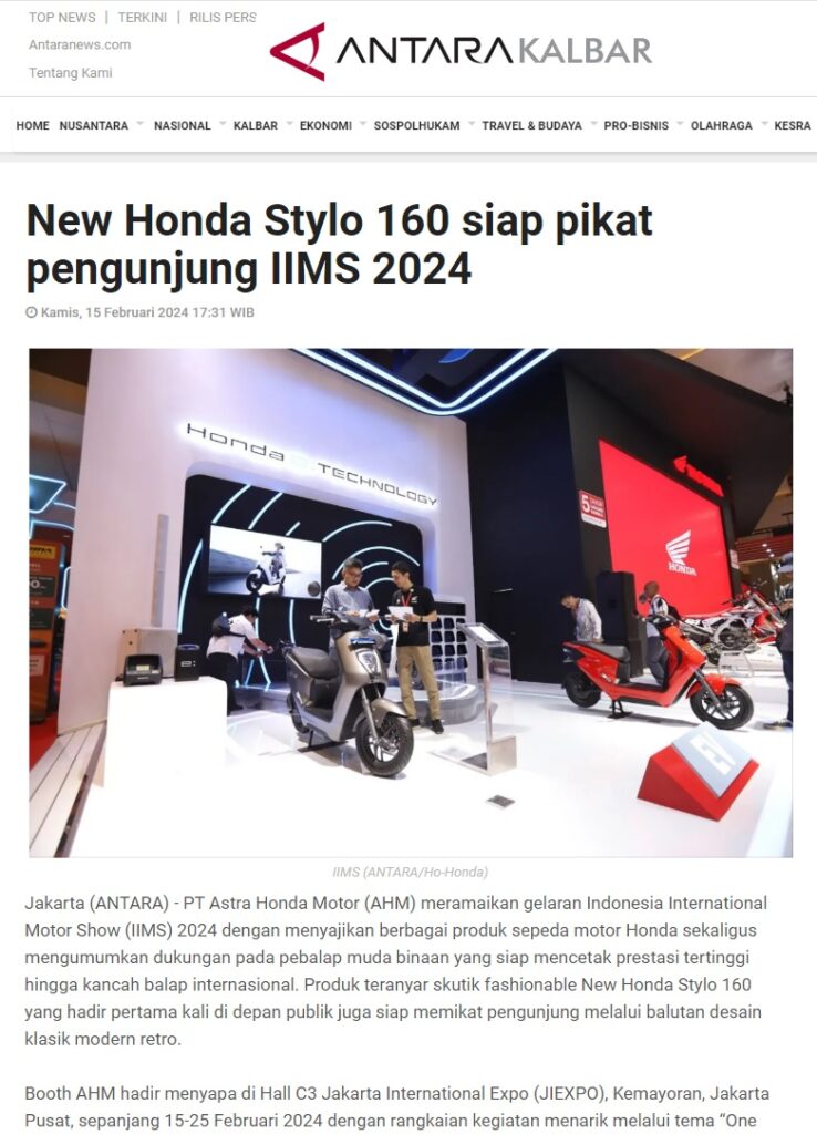 New Honda Stylo Siap Pikat Pengunjung Iims Astra Motor Kalimantan Barat