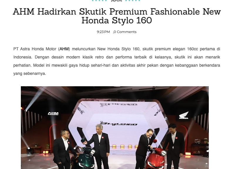 AHM Hadirkan Skutik Premium Fashionable New Honda Stylo 160