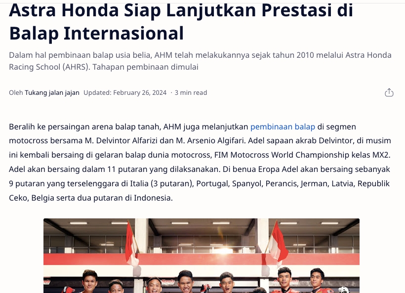 Astra Honda Siap Lanjutkan Prestasi di Balap Internasional