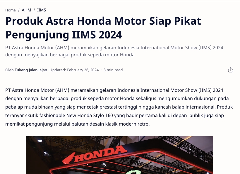 Produk Astra Honda Motor Siap Pikat Pengunjung IIMS 2024