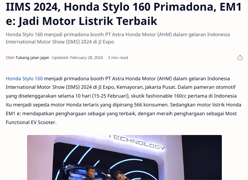 IIMS 2024, Honda Stylo 160 Primadona, EM1 e: Jadi Motor Listrik Terbaik