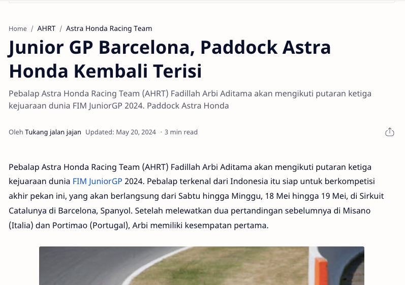 Junior GP Barcelona, Paddock Astra Honda Kembali Terisi