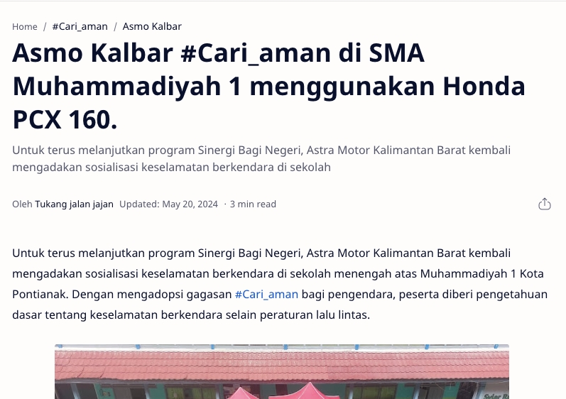 Asmo Kalbar #Cari_aman di SMA Muhammadiyah 1 menggunakan Honda PCX 160.