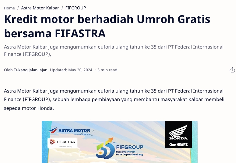 Kredit motor berhadiah Umroh Gratis bersama FIFASTRA