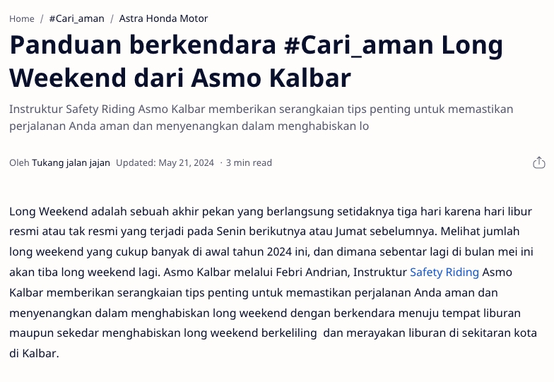 Panduan berkendara #Cari_aman Long Weekend dari Asmo Kalbar