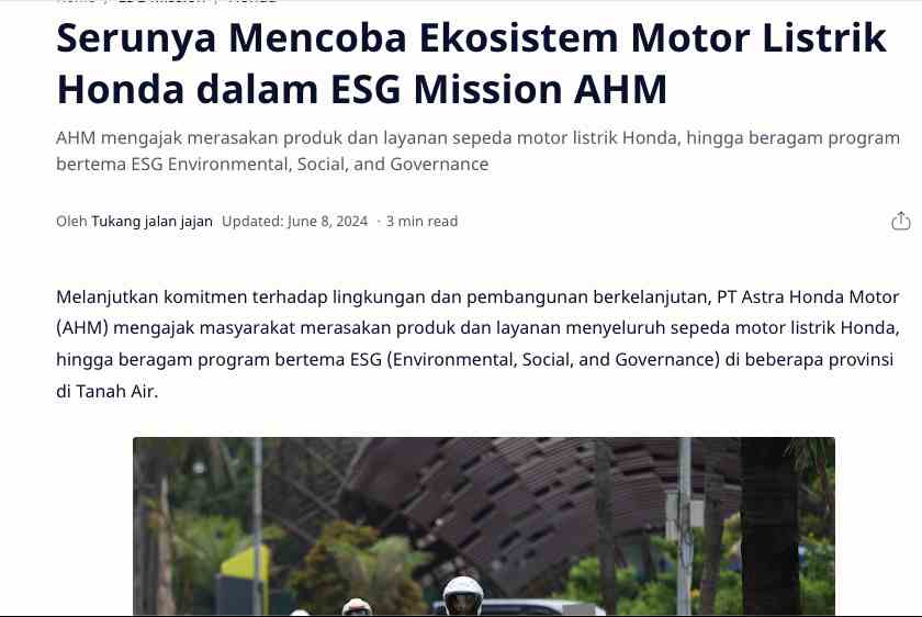 Serunya Mencoba Ekosistem Motor Listrik Honda dalam ESG Mission AHM