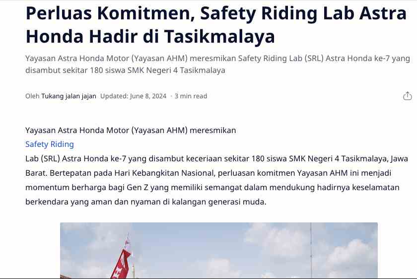 Perluas Komitmen, Safety Riding Lab Astra Honda Hadir di Tasikmalaya