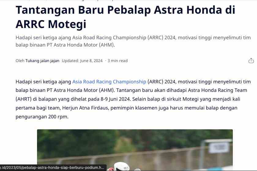 Tantangan Baru Pebalap Astra Honda di ARRC Motegi