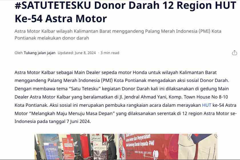 #SATUTETESKU Donor Darah 12 Region HUT Ke-54 Astra Motor