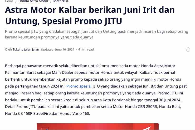 Astra Motor Kalbar berikan Juni Irit dan Untung, Spesial Promo JITU