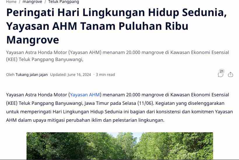 Peringati Hari Lingkungan Hidup Sedunia, Yayasan AHM Tanam Puluhan Ribu Mangrove