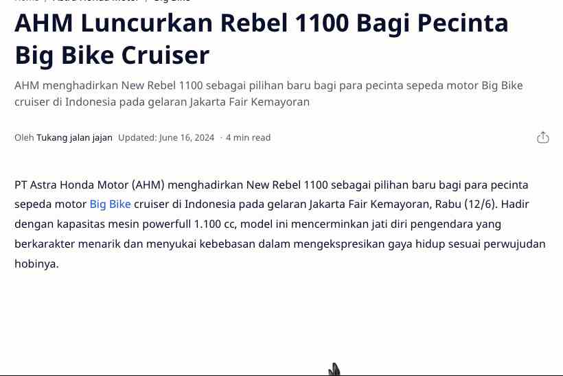 AHM Luncurkan Rebel 1100 Bagi Pecinta Big Bike Cruiser