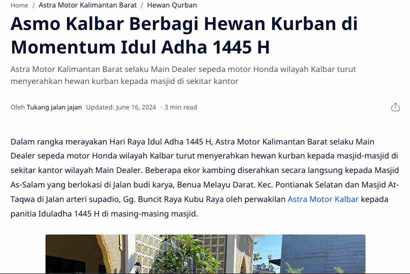 Asmo Kalbar Berbagi Hewan Kurban di Momentum Idul Adha 1445 H