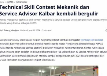 Technical Skill Contest Mekanik dan Service Advisor Kalbar kembali bergulir