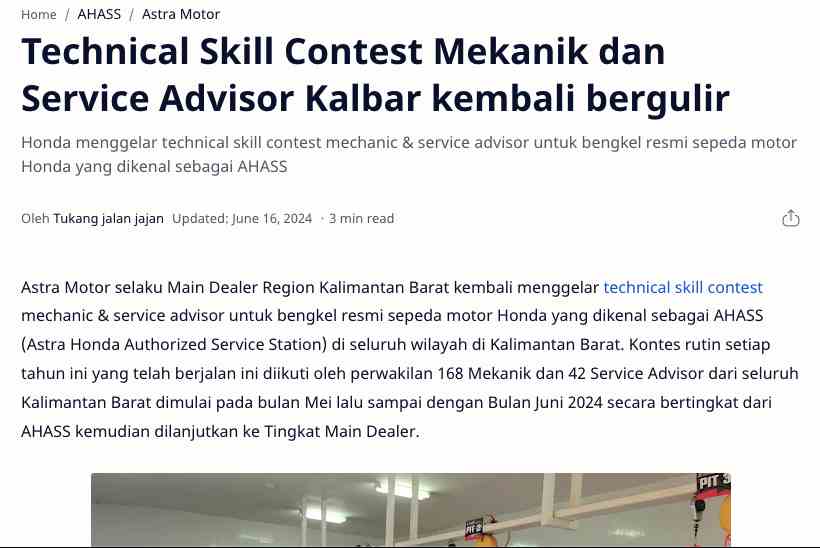 Technical Skill Contest Mekanik dan Service Advisor Kalbar kembali bergulir