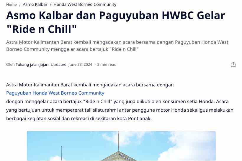 Asmo Kalbar dan Paguyuban HWBC Gelar "Ride n Chill"