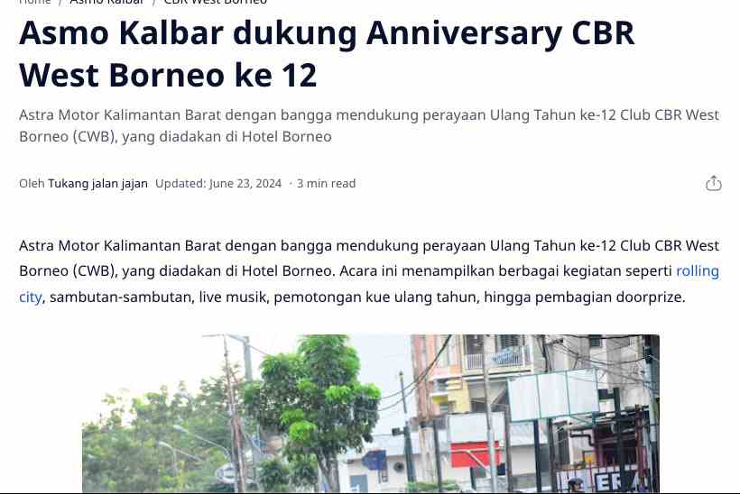 Asmo Kalbar dukung Anniversary CBR West Borneo ke 12