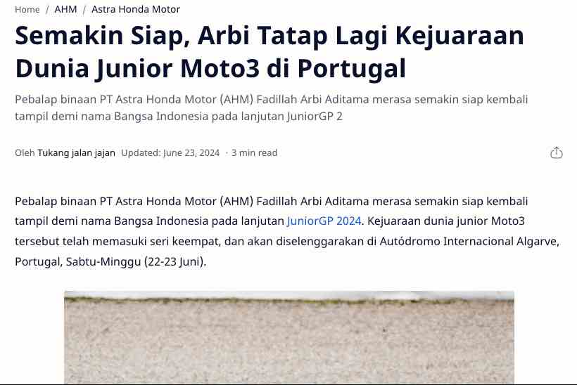 Semakin Siap, Arbi Tatap Lagi Kejuaraan Dunia Junior Moto3 di Portugal