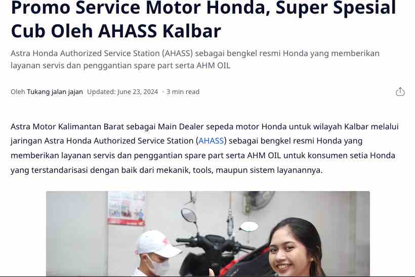 Promo Service Motor Honda, Super Spesial Cub Oleh AHASS Kalbar