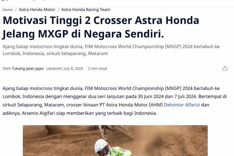 Motivasi Tinggi 2 Crosser Astra Honda Jelang MXGP di Negara Sendiri.