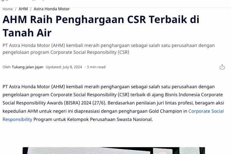 AHM Raih Penghargaan CSR Terbaik di Tanah Air