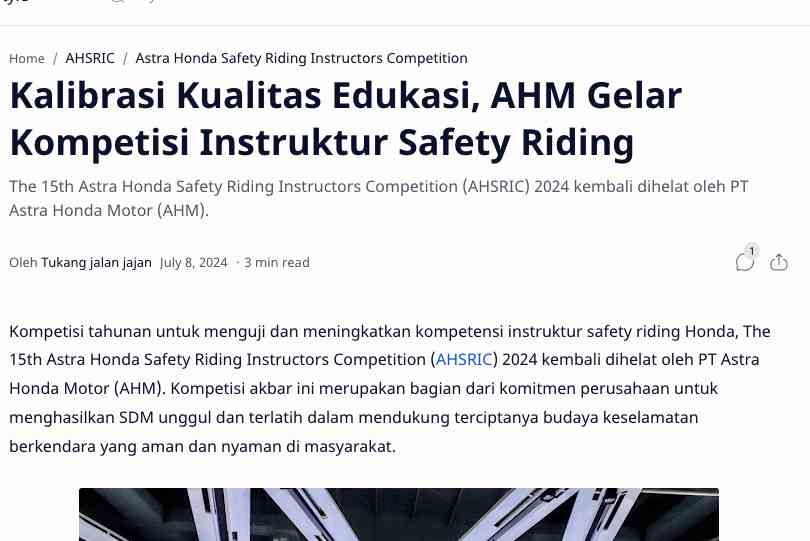 Kalibrasi Kualitas Edukasi, AHM Gelar Kompetisi Instruktur Safety Riding