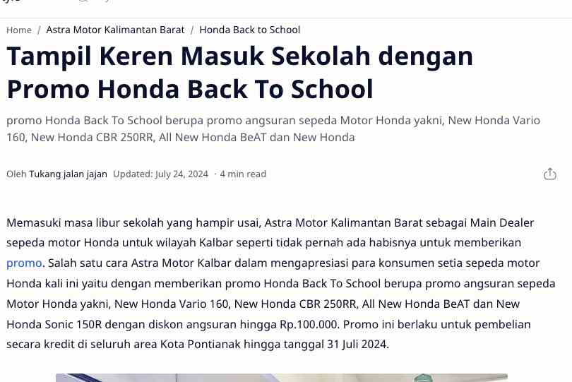 Tampil Keren Masuk Sekolah dengan Promo Honda Back To School