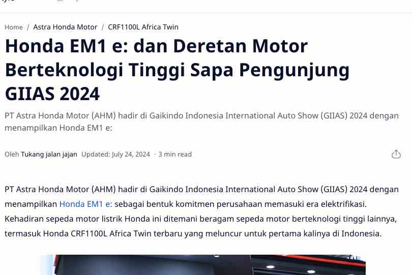 Honda EM1 e: dan Deretan Motor Berteknologi Tinggi Sapa Pengunjung GIIAS 2024