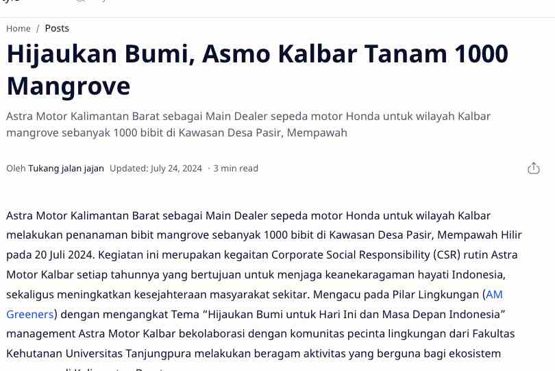 Hijaukan Bumi, Asmo Kalbar Tanam 1000 Mangrove