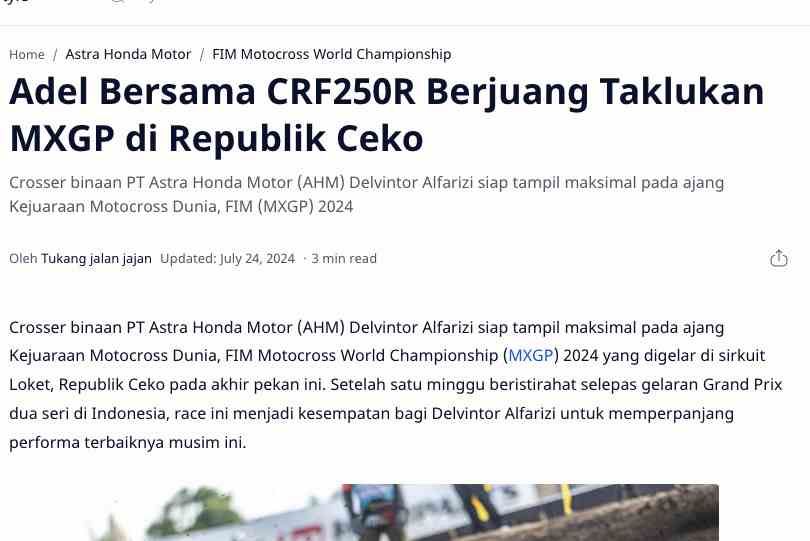 Adel Bersama CRF250R Berjuang Taklukan MXGP di Republik Ceko