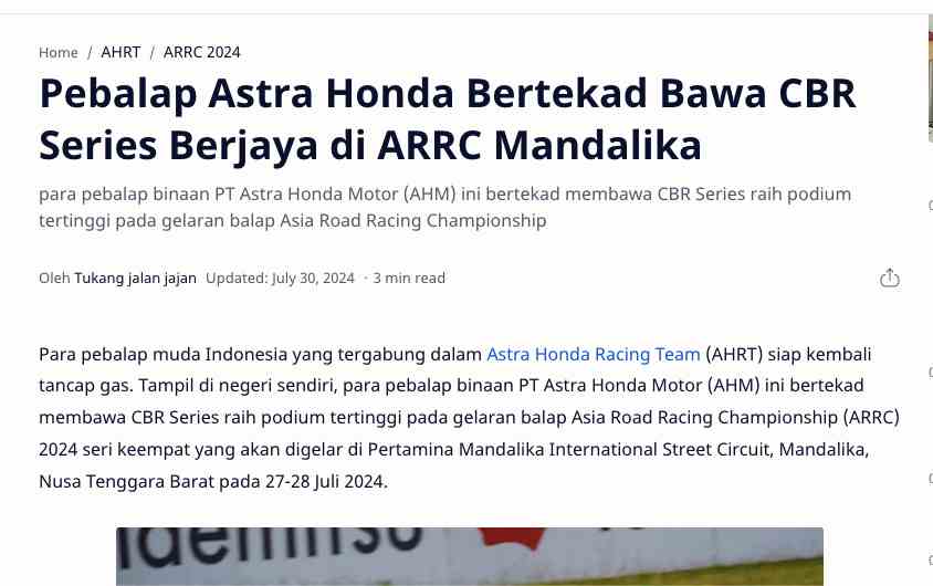 Pebalap Astra Honda Bertekad Bawa CBR Series Berjaya di ARRC Mandalika