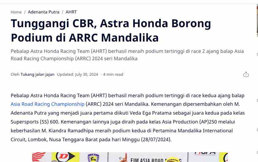 Tunggangi CBR, Astra Honda Borong Podium di ARRC Mandalika