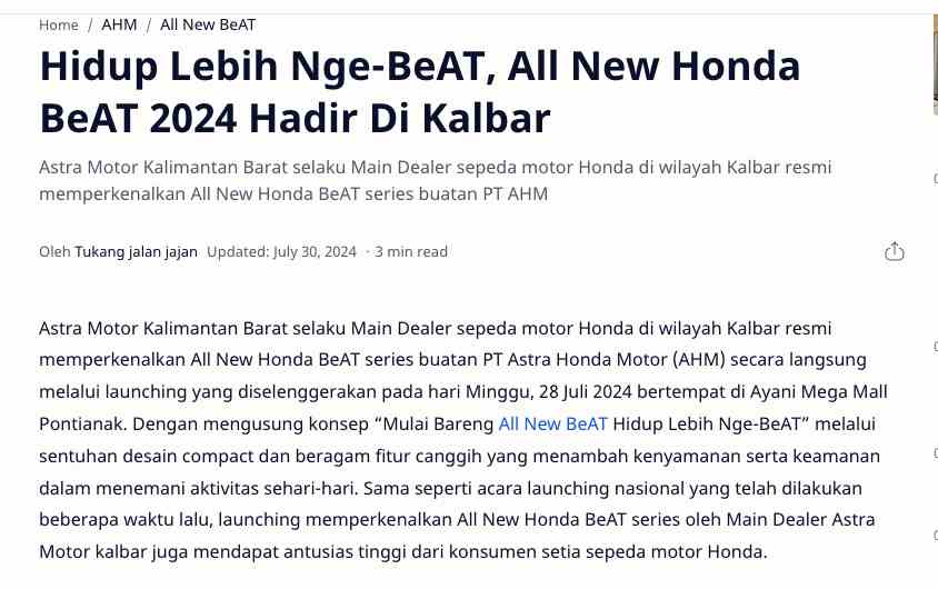 Hidup Lebih Nge-BeAT, All New Honda BeAT 2024 Hadir Di Kalbar