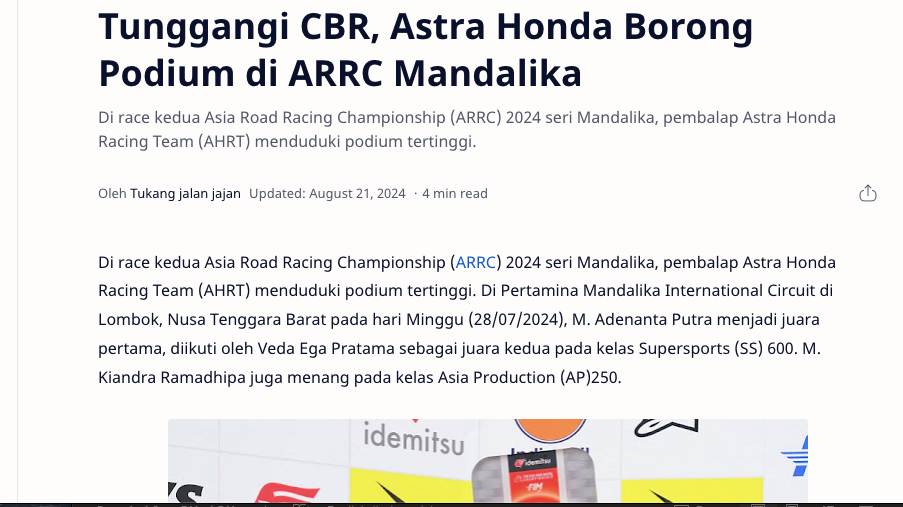 Tunggangi CBR, Astra Honda Borong Podium di ARRC Mandalika