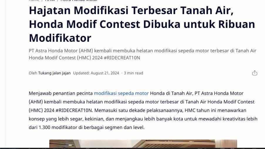 Hajatan Modifikasi Terbesar Tanah Air, Honda Modif Contest Dibuka untuk Ribuan Modifikator