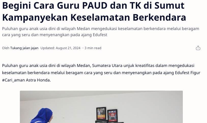 Begini Cara Guru PAUD dan TK di Sumut Kampanyekan Keselamatan Berkendara