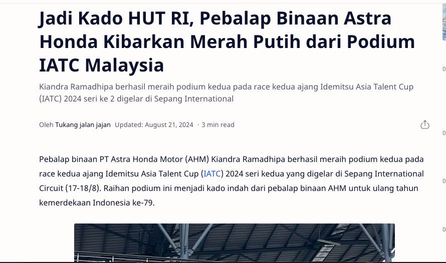 Jadi Kado HUT RI, Pebalap Binaan Astra Honda Kibarkan Merah Putih dari Podium IATC Malaysia