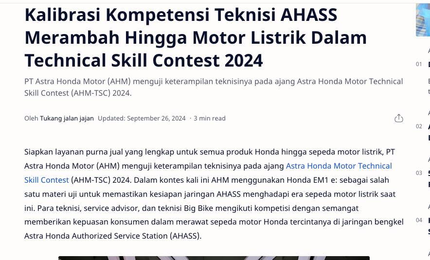 Kalibrasi Kompetensi Teknisi AHASS Merambah Hingga Motor Listrik Dalam Technical Skill Contest 2024