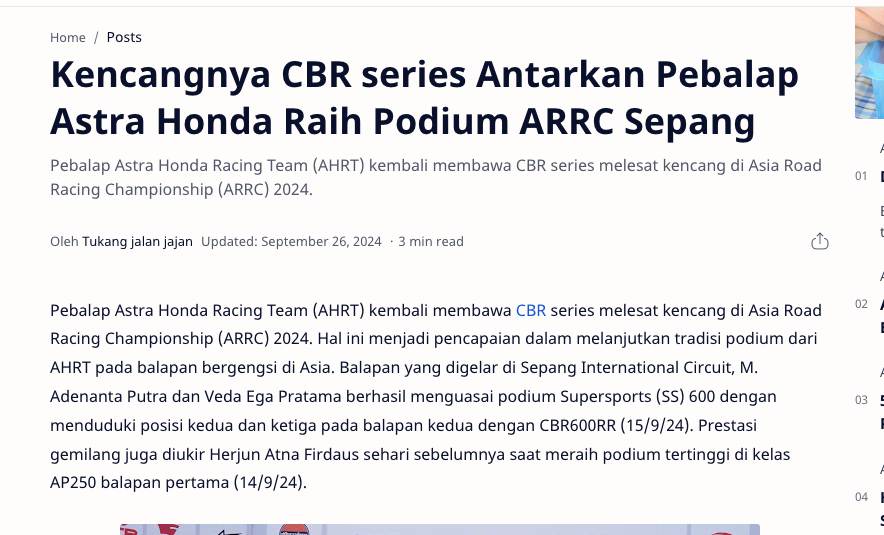 Kencangnya CBR series Antarkan Pebalap Astra Honda Raih Podium ARRC Sepang