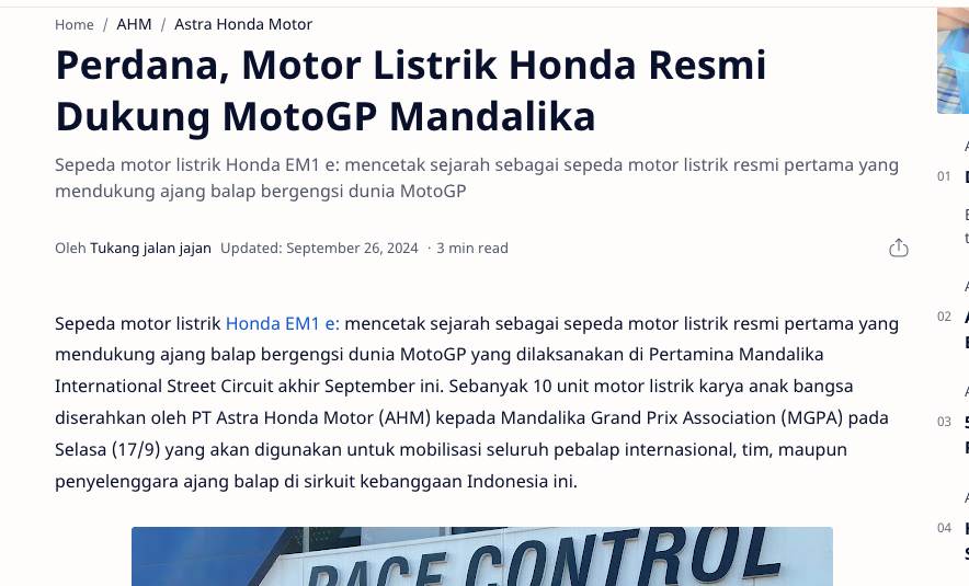 Perdana, Motor Listrik Honda Resmi Dukung MotoGP Mandalika