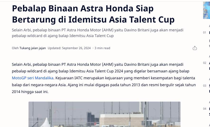 Pebalap Binaan Astra Honda Siap Bertarung di Idemitsu Asia Talent Cup