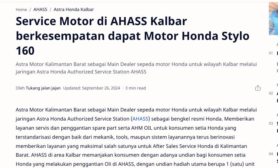 Service Motor di AHASS Kalbar berkesempatan dapat Motor Honda Stylo 160