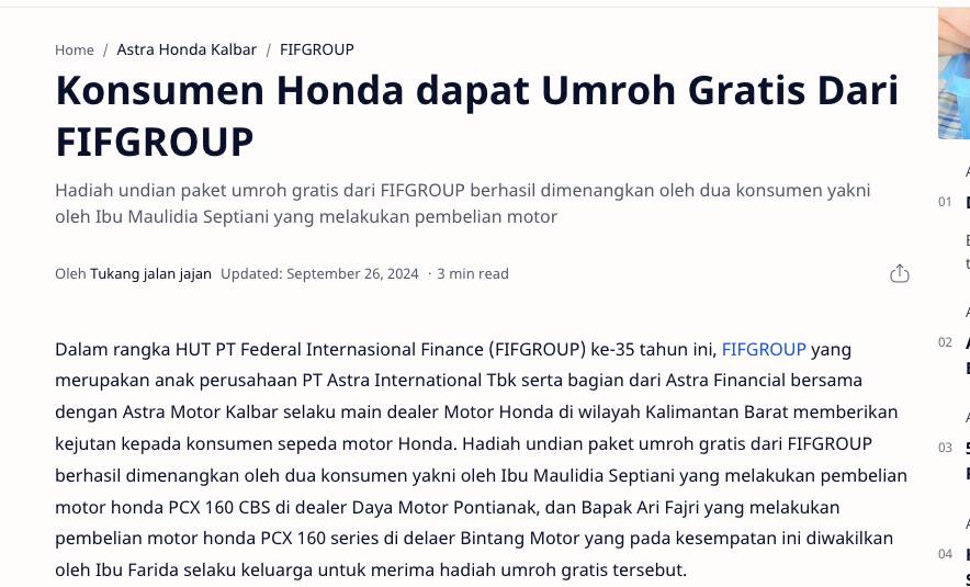 Konsumen Honda dapat Umroh Gratis Dari FIFGROUP