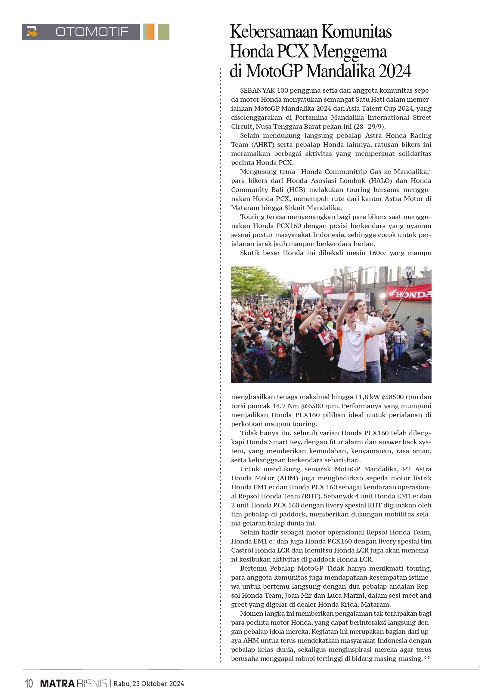 Kerbersamaan Komunitas Honda PCX Menggema di MotoGP Mandalika 2024