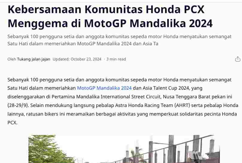 Kebersamaan Komunitas Honda PCX Menggema di MotoGP Mandalika 2024