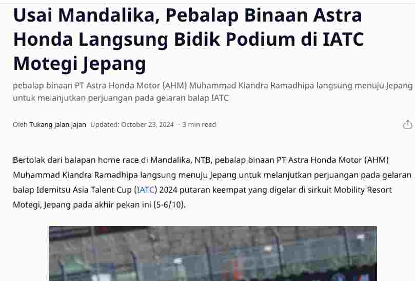 Usai Mandalika, Pebalap Binaan Astra Honda Langsung Bidik Podium di IATC Motegi Jepang